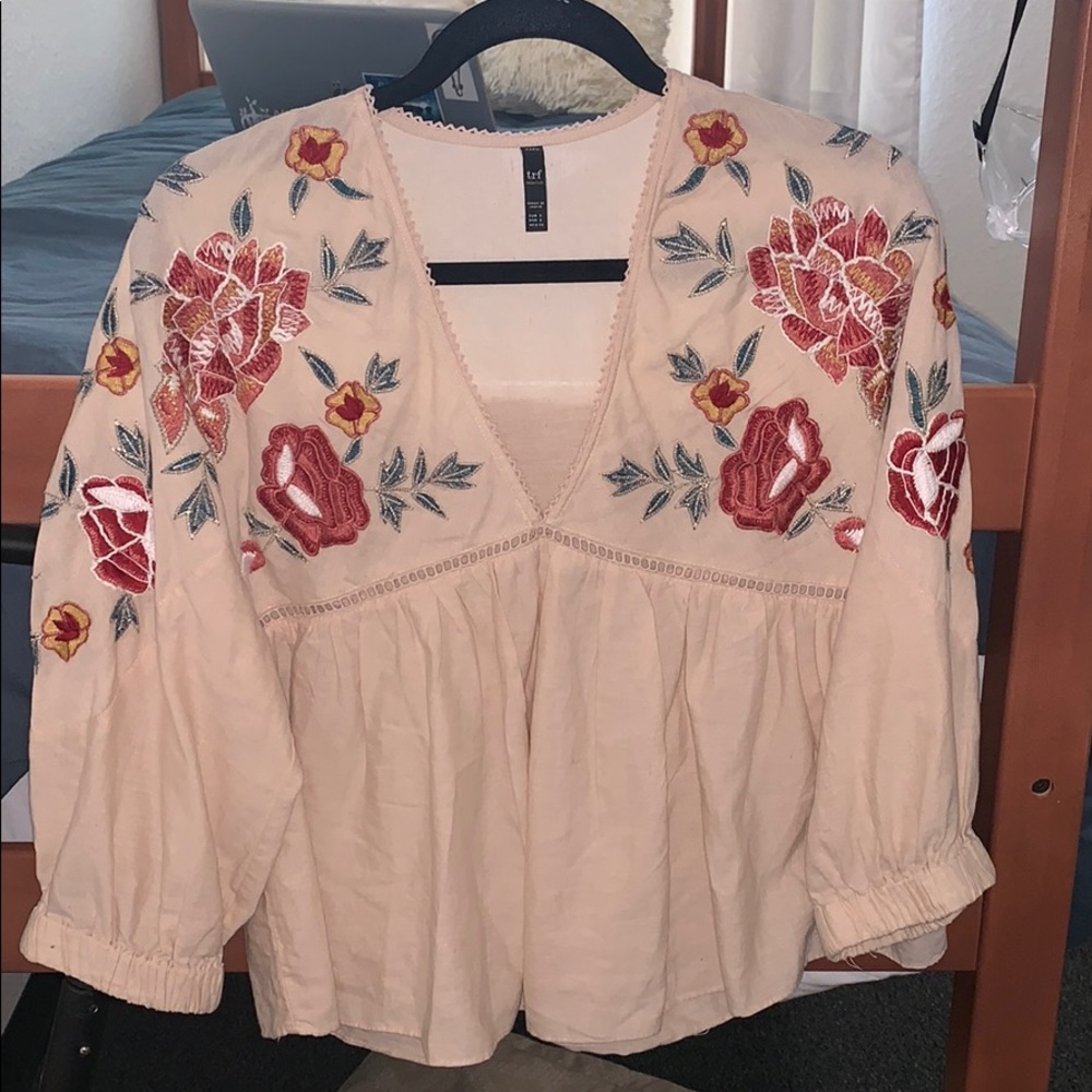 Zara flower embroidered shirt